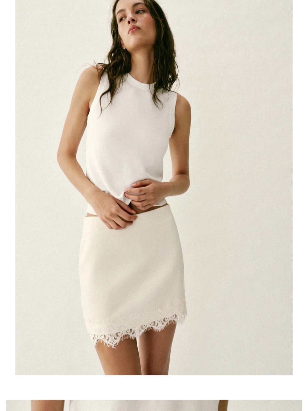 Zara Cream Lace-Hem Mini Skirt